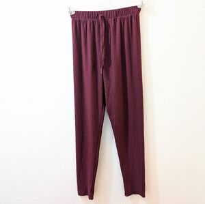 Fuyukai Burgundy Red Ribbed Leggings, Elastic Waistband, Women's Small
